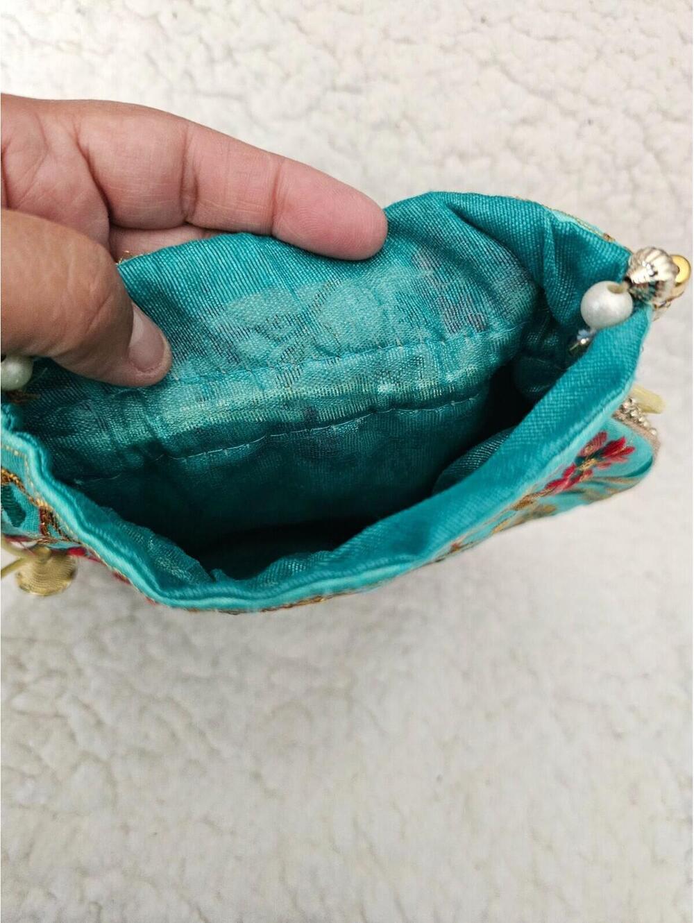 New Handmade Potli Bag Pouch Beads Embroidered Small Boho Multicolor 15.5 Long - Picture 13 of 13
